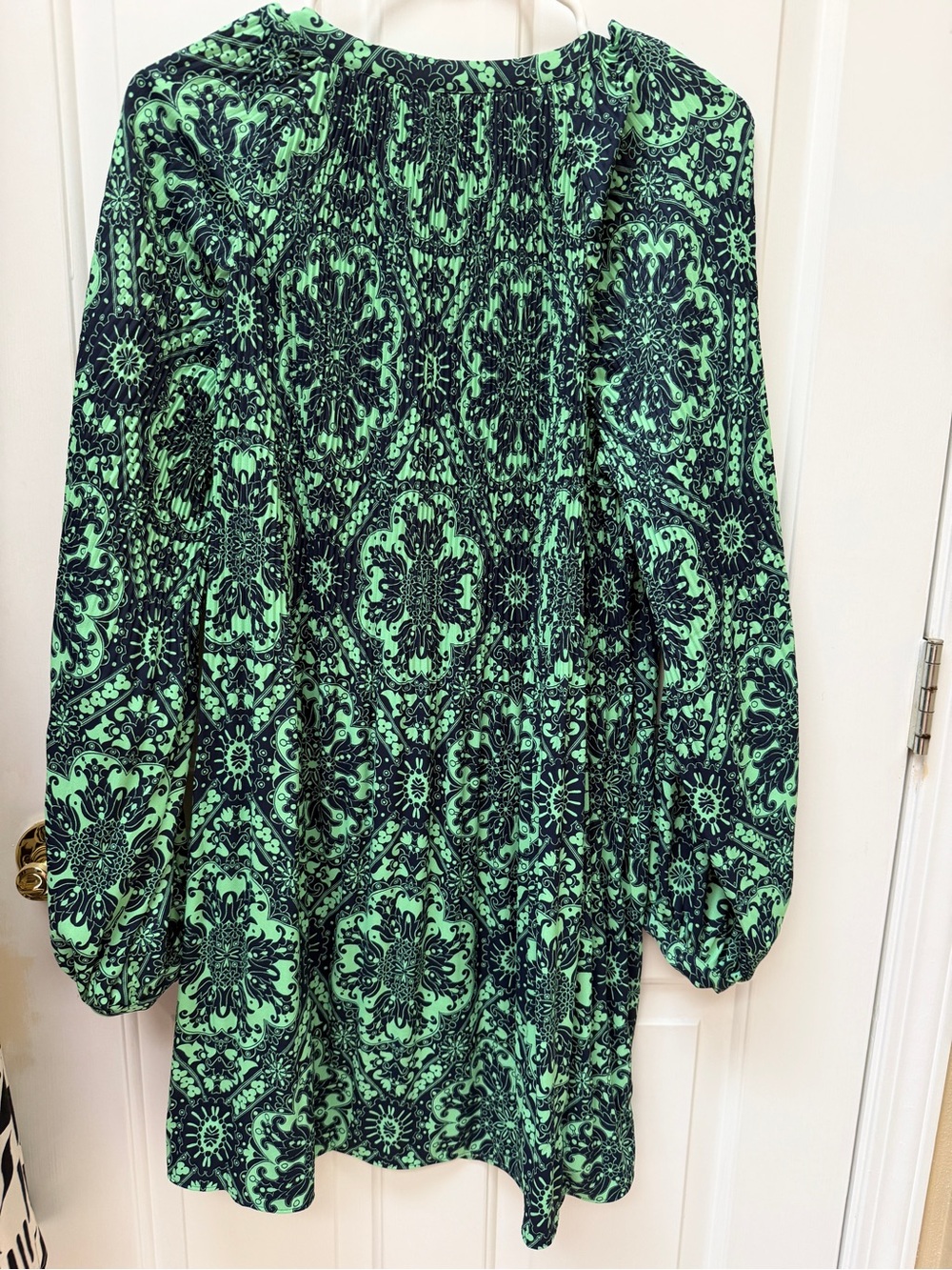 🩷 LOFT Women Med Mini Swing shift Dress Accordion Pleat Green Blue Shift 🩷 - Picture 6 of 9